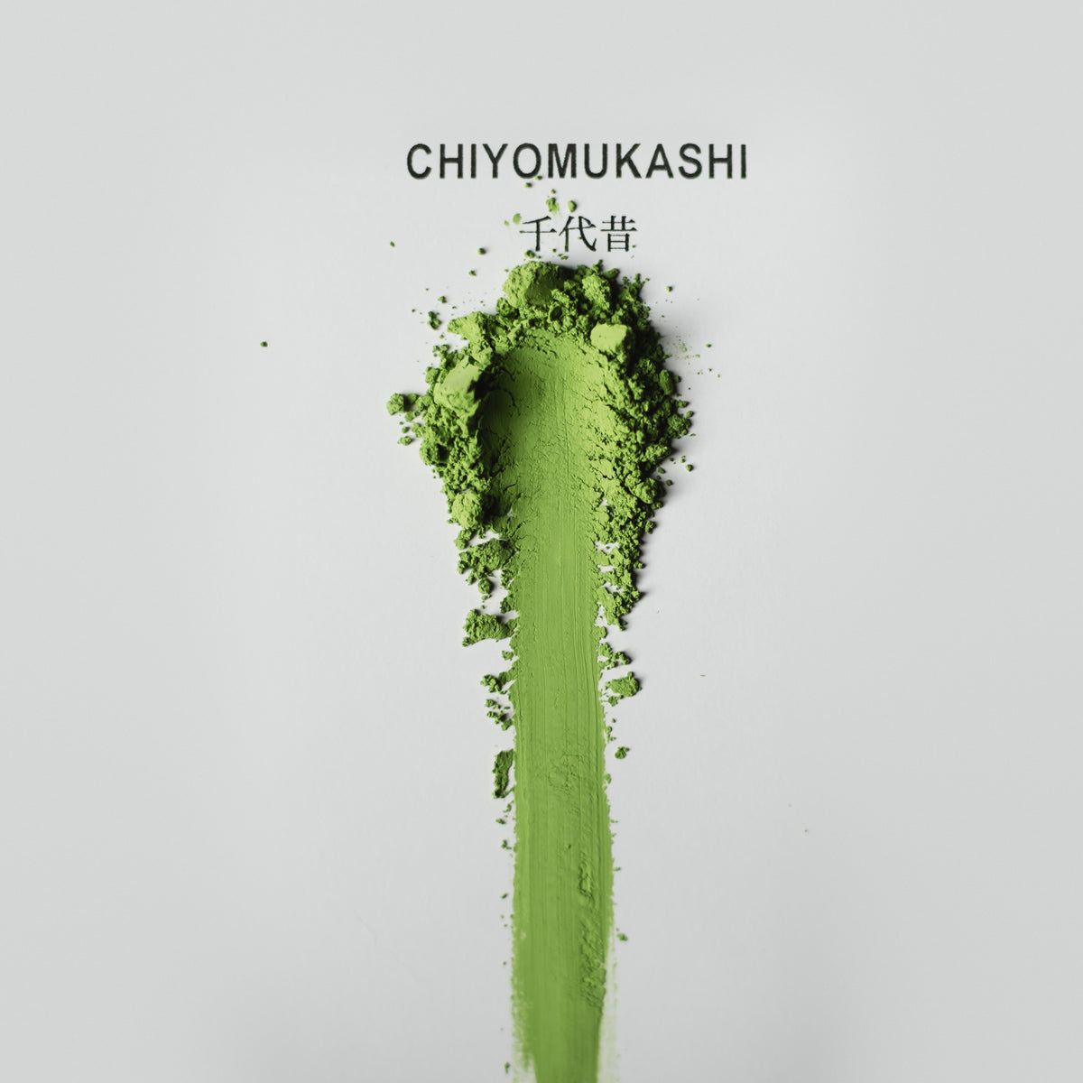 Chiyomukashi Matcha, powder brushed into a stripe on white paper