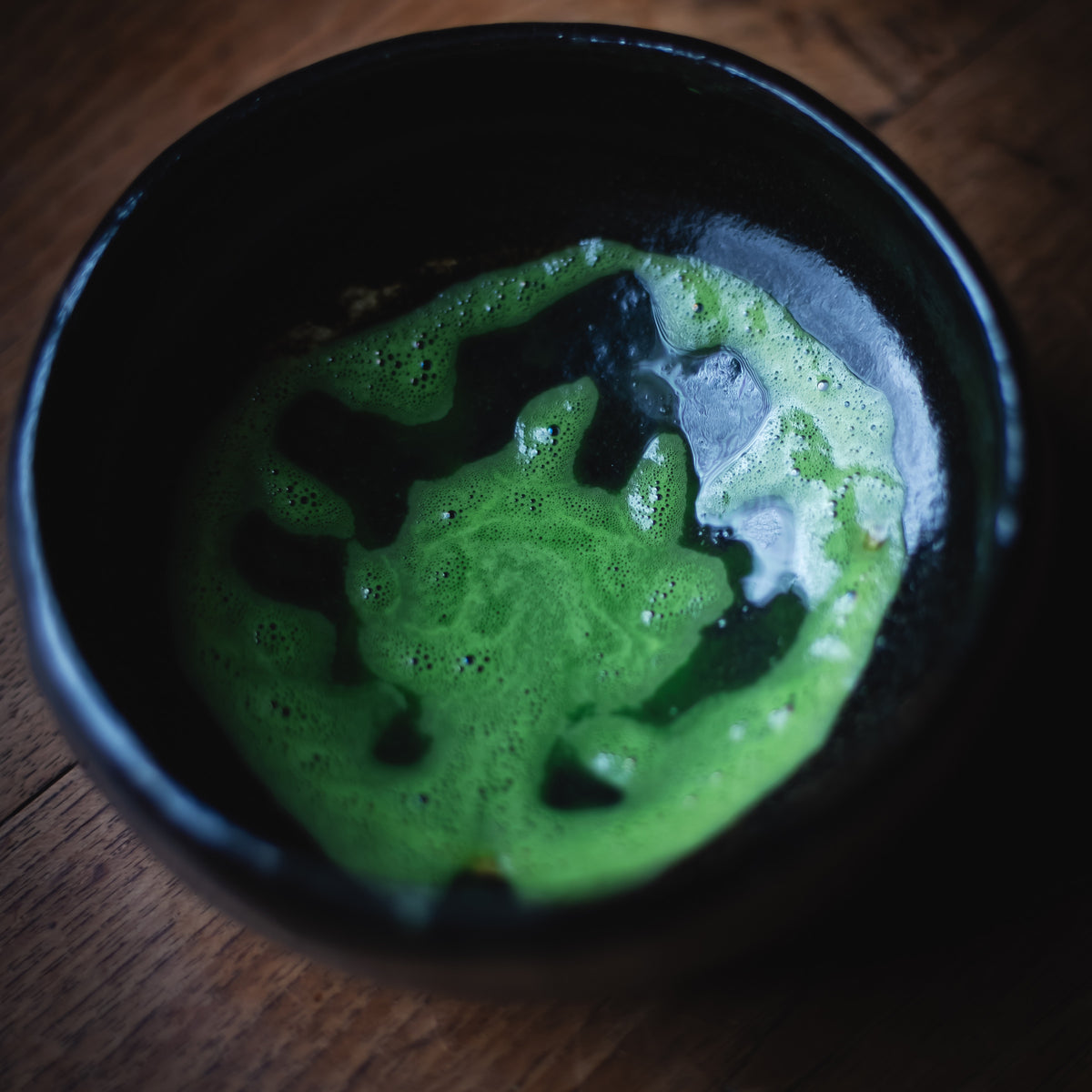 Choan Matcha, foam traces left in the black glazed bowl