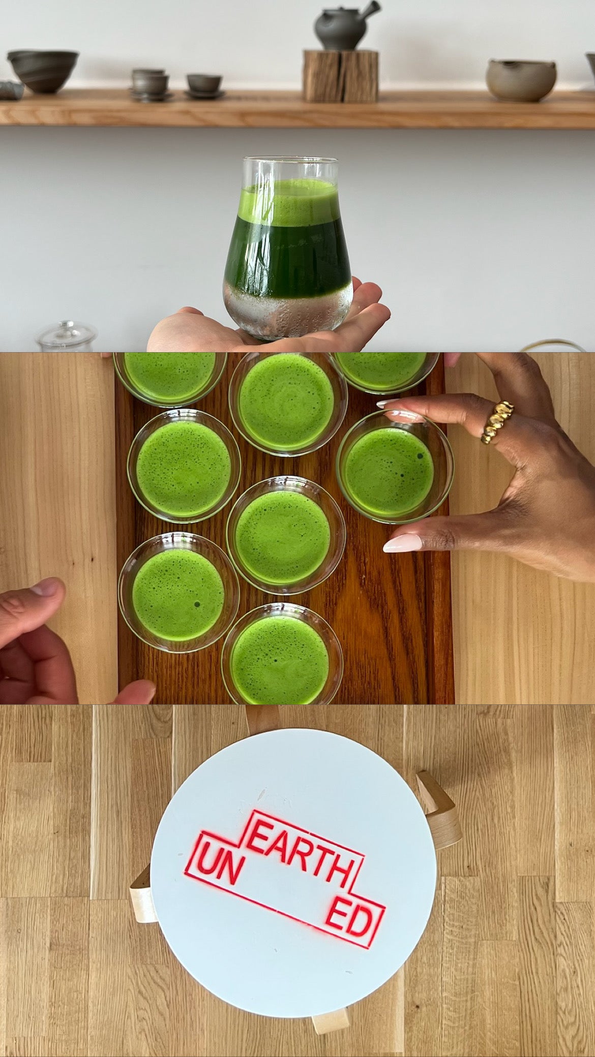 Matcha workshop tasting line-up, UNEARTHED Gallery Munich