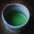Asahi Matcha, finished usucha in the grey stoneware cup, close-up