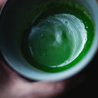 Okumidori Matcha, first strokes of whisking in the grey bowl